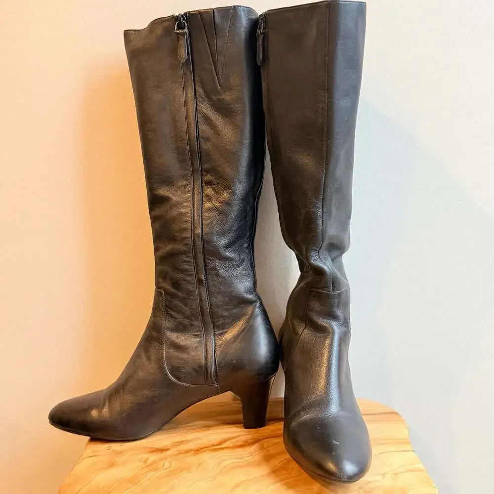 Cole Haan Air Courtney Tall Black Leather Knee High Kitten Heel Boots - Size 8 - Picture 2 of 7
